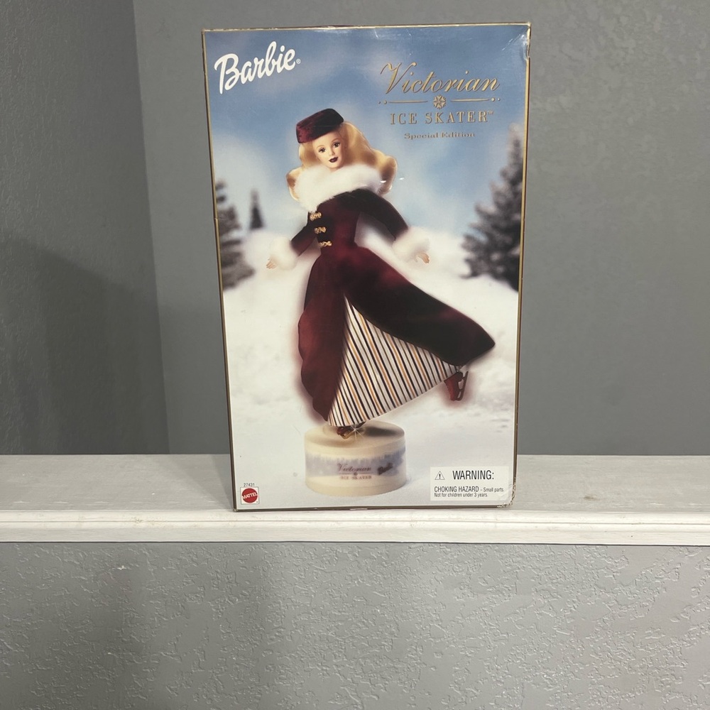 Mattel Barbie Victorian Ice Skater Doll - Burgundy and White